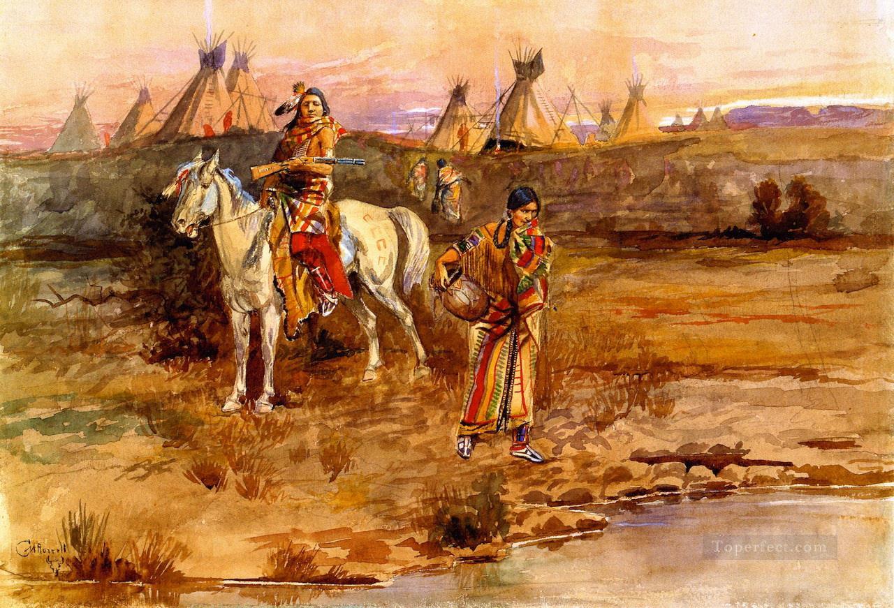 un flirt piegan 1896 Charles Marion Russell Indiens d’Amérique Peintures à l'huile